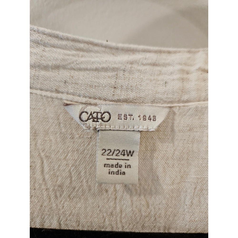 Cato Women Boho Peasant Blouse Beige Embroidered Gauze Linen Blend Plus 22/24W - Picture 5 of 11